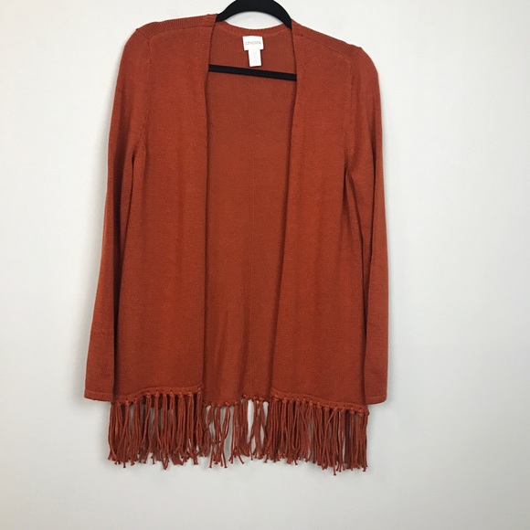 CHICO'S 0 adobe fringed  open cardigan - Picture 2 of 8